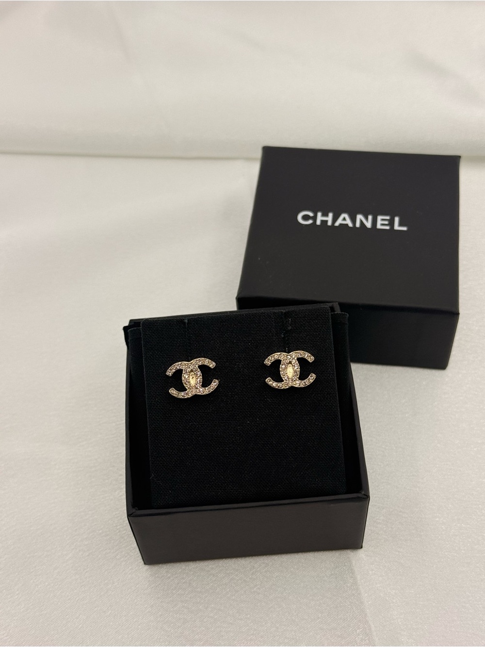 CHANEL Small Gold CC Crystal Stud Earrings